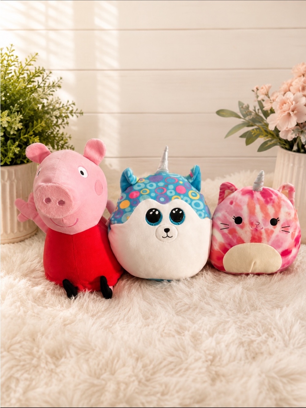 Squishmallows Pink Tie-Dye Unicorn Cat & Blue Polka Narwhal Plush Set